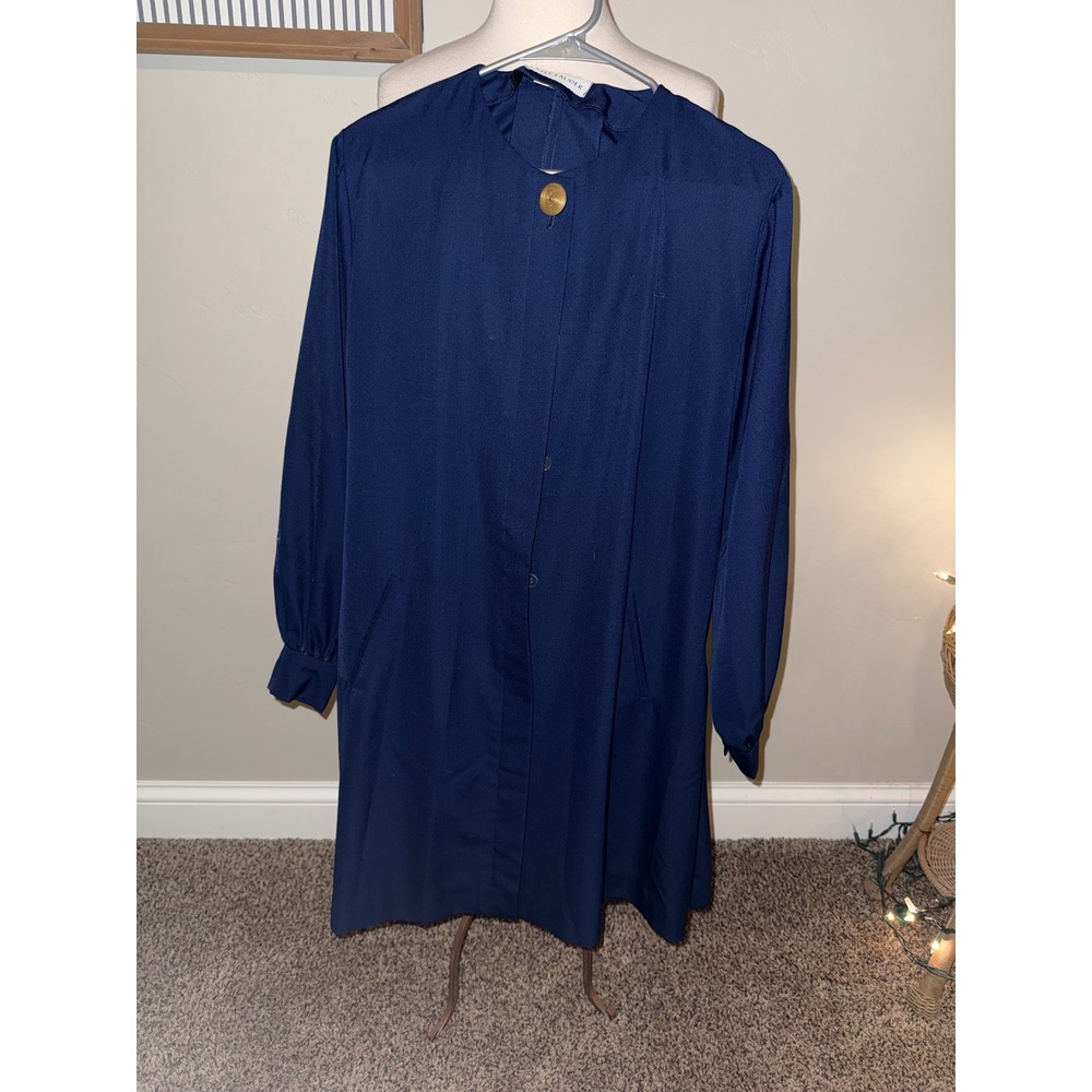 Estee Lauder Navy Blue Button Front Long Sleeve Midi‎ Dress Size M